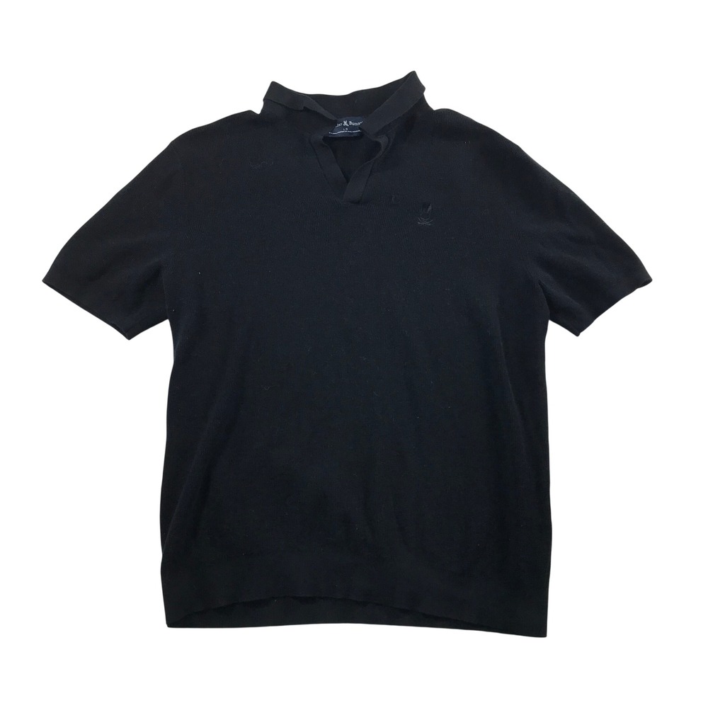 Psycho Bunny Mens Black Knit Polo Shirt Short Sleeve Johnny Collar Size L